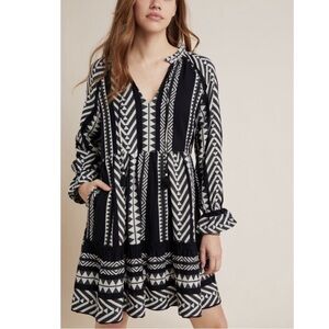 Anthropologie Maeve Dominique Tunic Dress in Black White Tribal Print